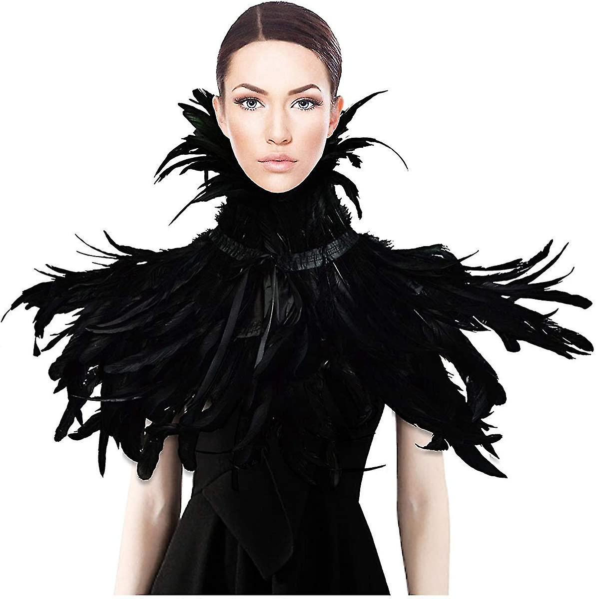 Gotisk sort naturlig fjer kappe sjal med choker krave