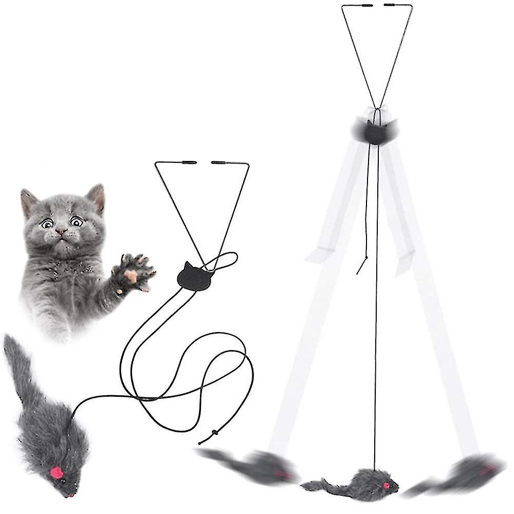 Cat Toy Retractable Hanging Door Type Funny Stick Cat Scratching Rope Mouse Cat Toy Funny Cat Stick