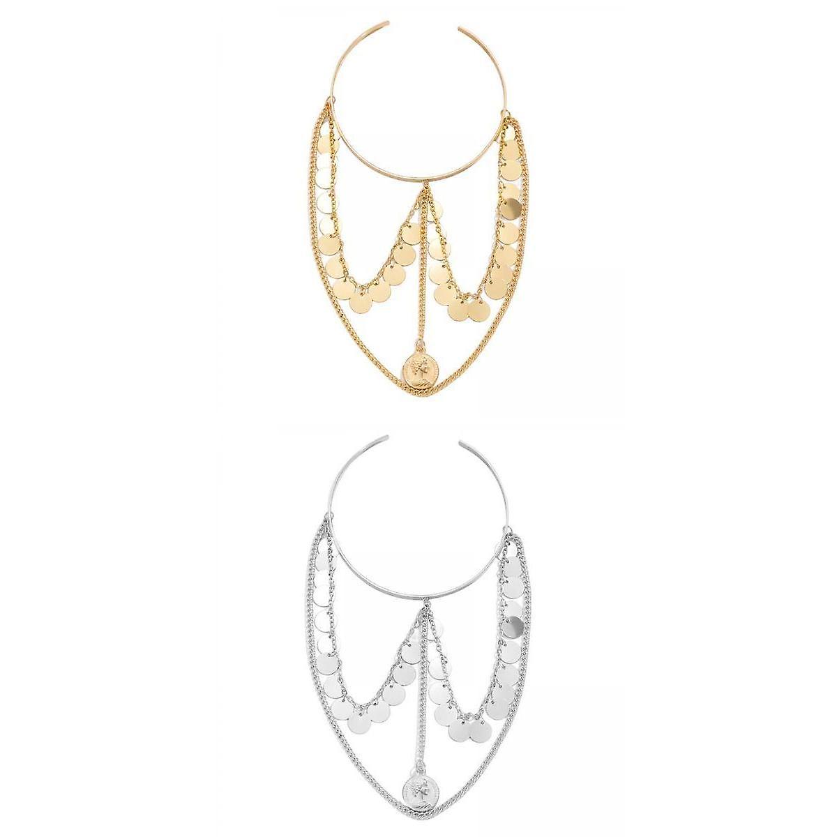 2Pcs Chain Tassels Arm Bracelet Upper Arm Cuff Adjustable U Shape