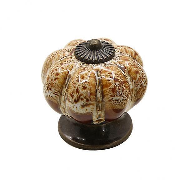 2xRound Pumpkin Shape Ceramic Cabinet Pull Knobs Beige