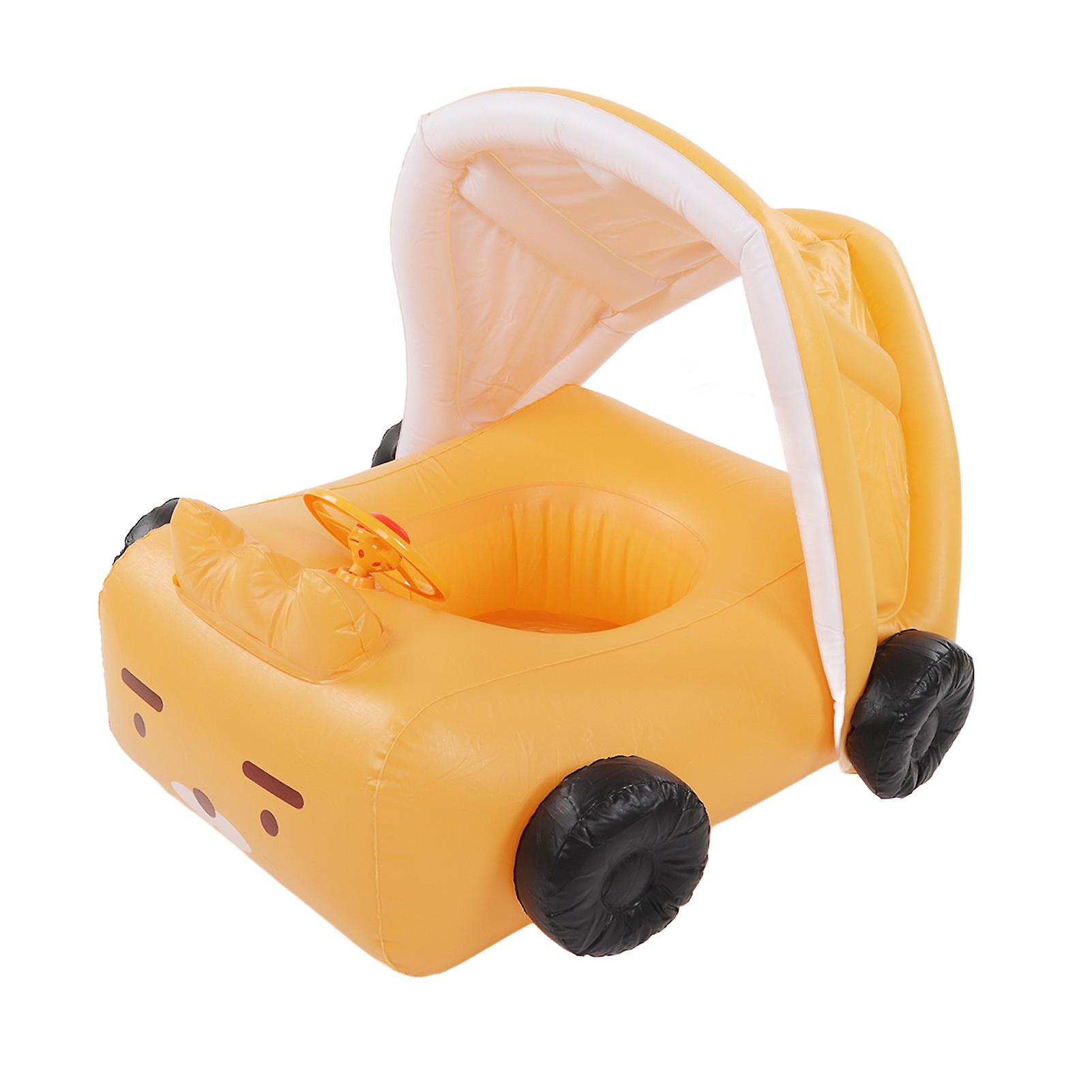 Yellow Bear Inflatable Pool Float with Canopy for Kids' Summer Fun
