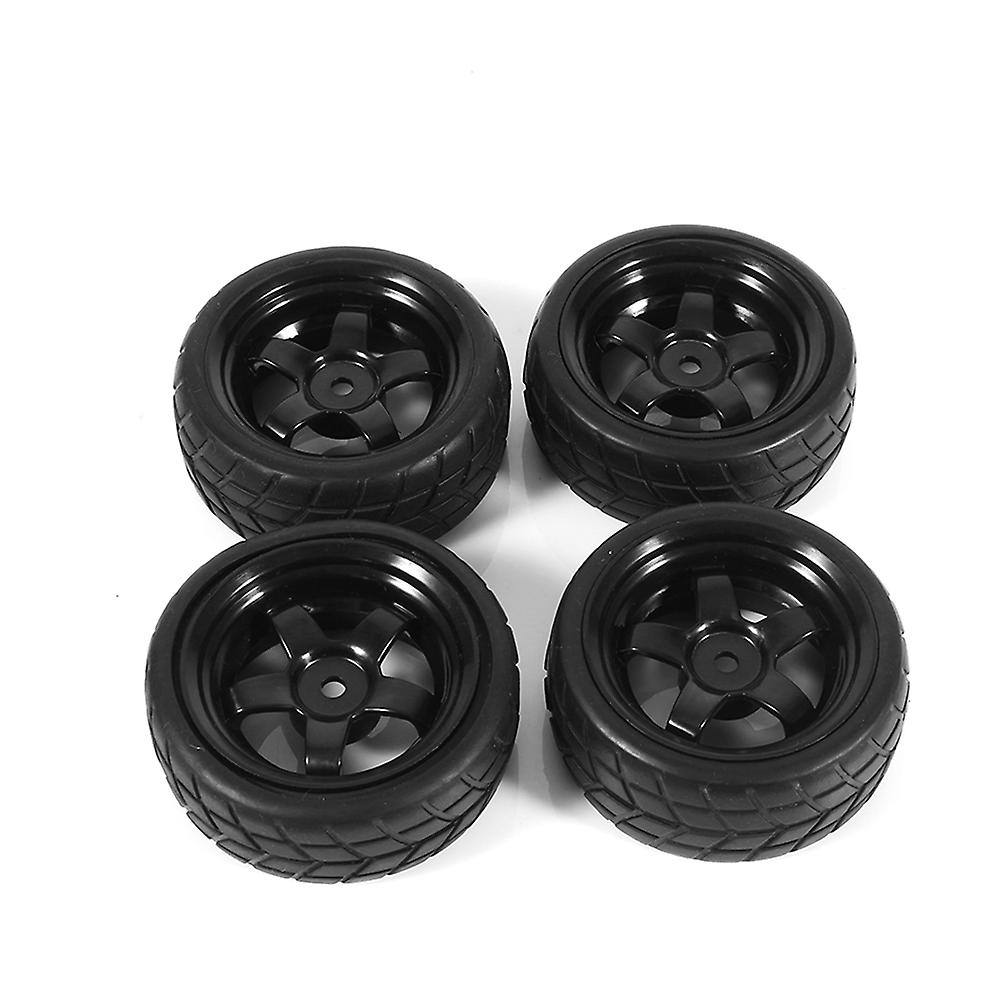 Set of 4 high grip black rubber tires and rims for HPI HSP RC car.