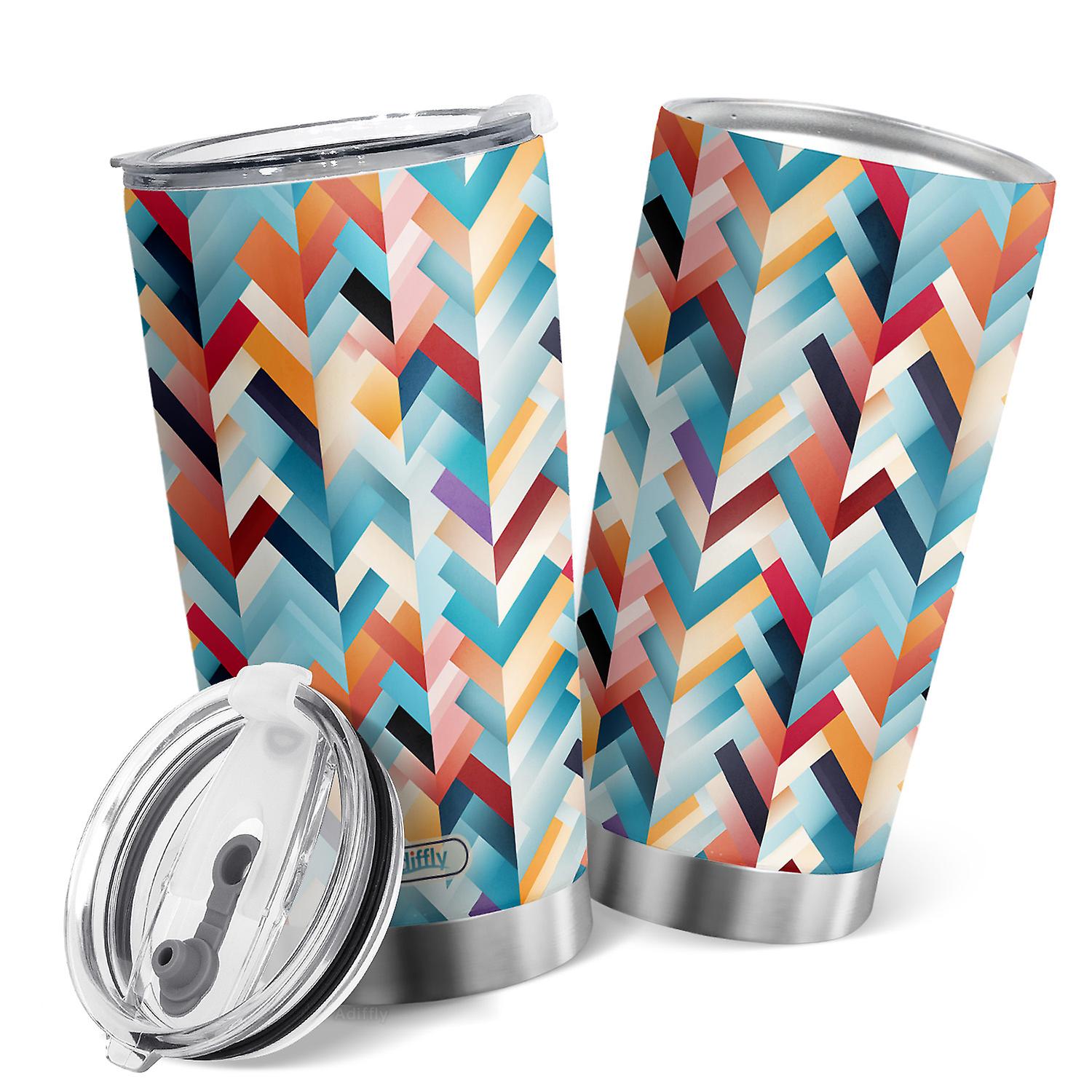 Oasisdream 20oz Color Blocks Design Tumbler Vacuum Insulated Coffee Cup with Lid