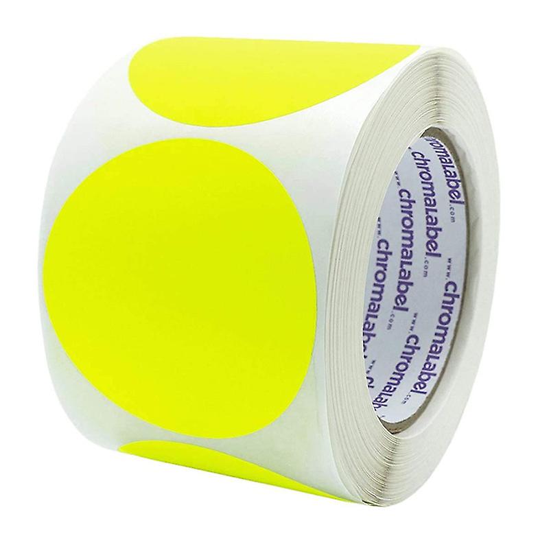 2 Inch Round Label ,Fluorescent Yellow ,Permanent Color Code Dot Stickers, 500 Labels per Roll