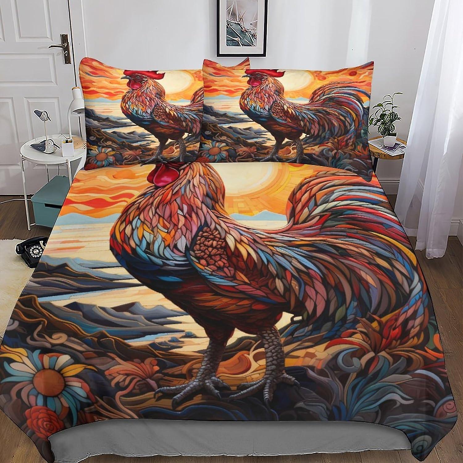 VCLUST Hahn Hahn Bettbezug Set 3D-gedruckte Bettwäsche Tierdruck Bettbezug Set 3 Stück Weiche Mikrofaser mit Reißverschluss für Jugendliche und Erwachsene
