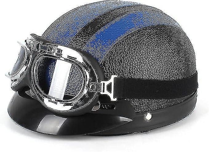 Motorcycle Helmet Retro Leather Half Helmets Half Shell Jet Helmet With Aviator Goggles Motorcycle