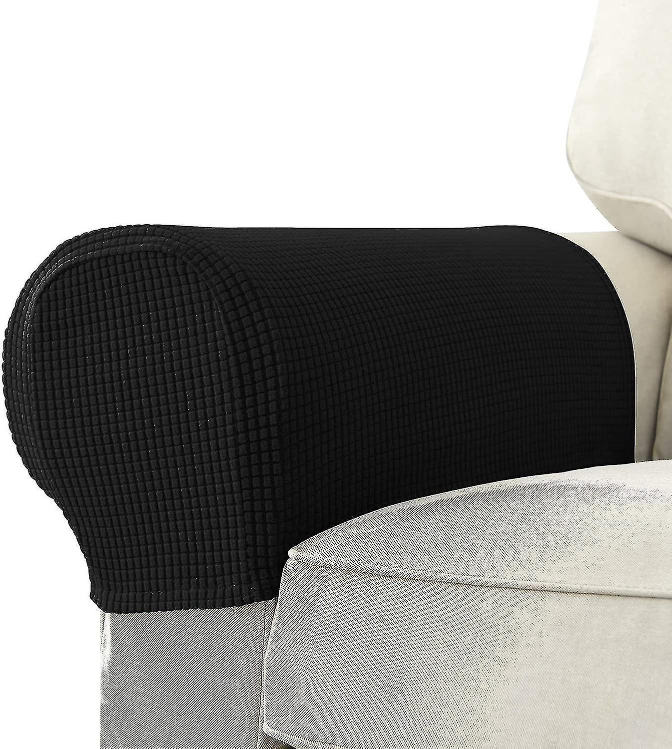 アームレストカバースパンデックスストレッチ生地防水アームキャップ滑り止め(ブラック)