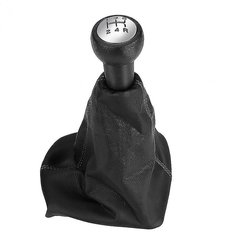 Black Chrome Leather Car 5 Speed Manual Gear Shift Stick Knob Dust-proof Cover Gaiter Boot Leather F