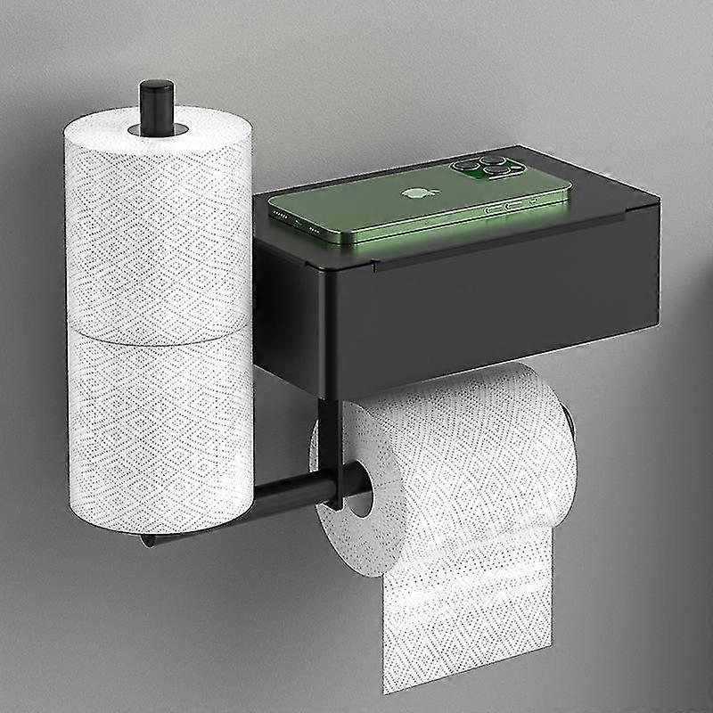 3 in 1 Toilet Paper Holder with Wet Wipes Box, Matte Black Toilet Paper Holder, No Drilling Toilet Paper Holder with Shelf, Wet Wipes Dispenser