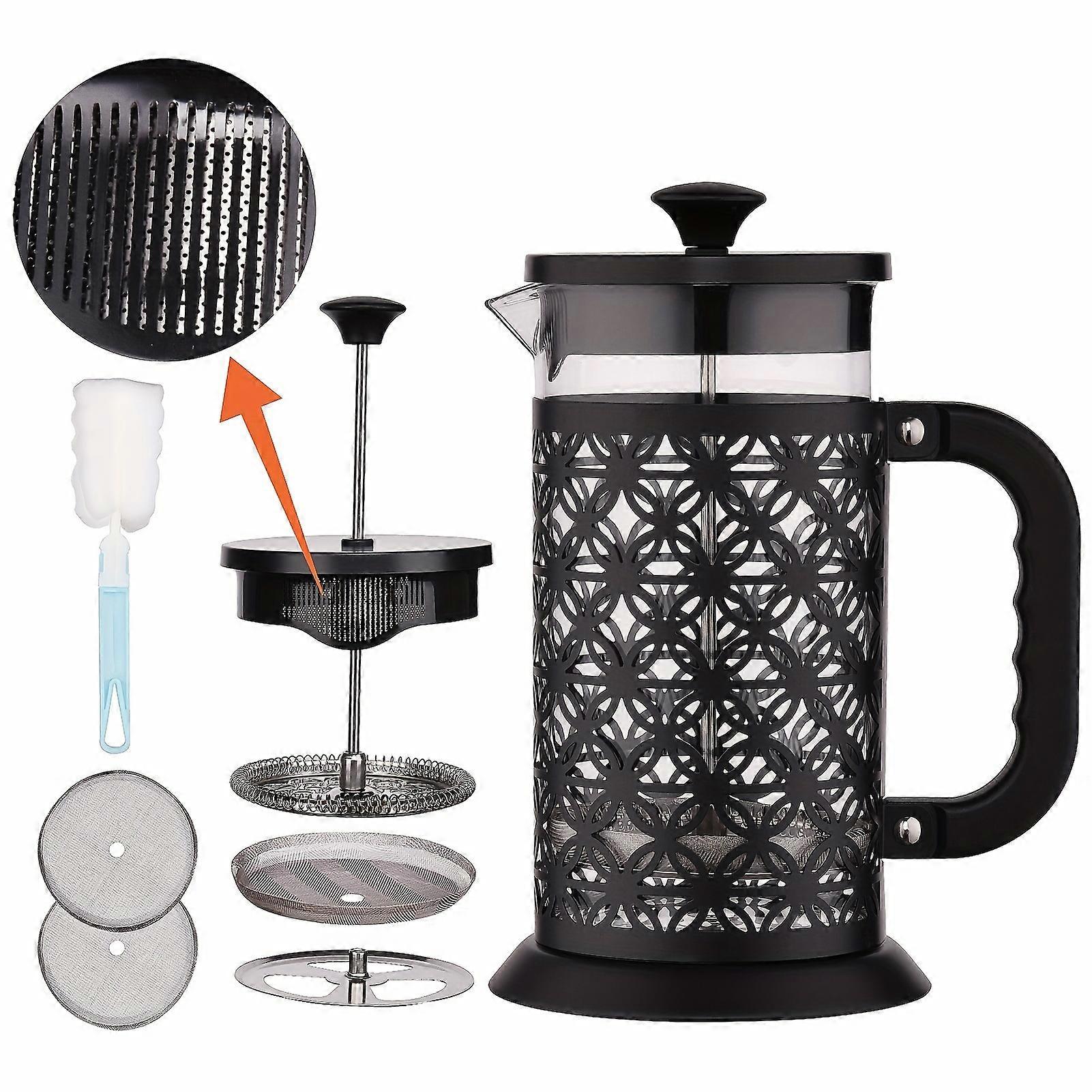 1set, caffettiera francese in acciaio inossidabile 304 con 4 filtri, vetro da 34 once, caffettiera in borosilicato resistente al calore per regali di viaggio in campeggio