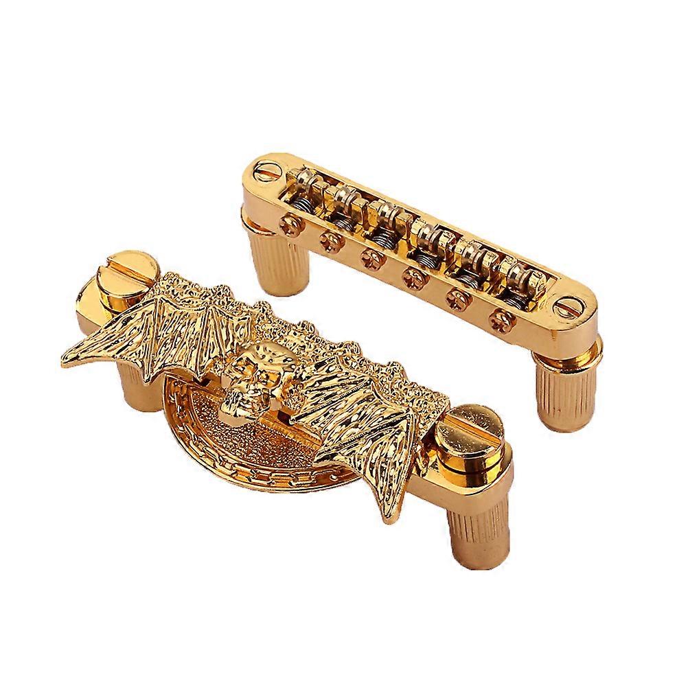 Replacement Tailpiece Bridge and Saddle Set for Style Guitar (Gold)