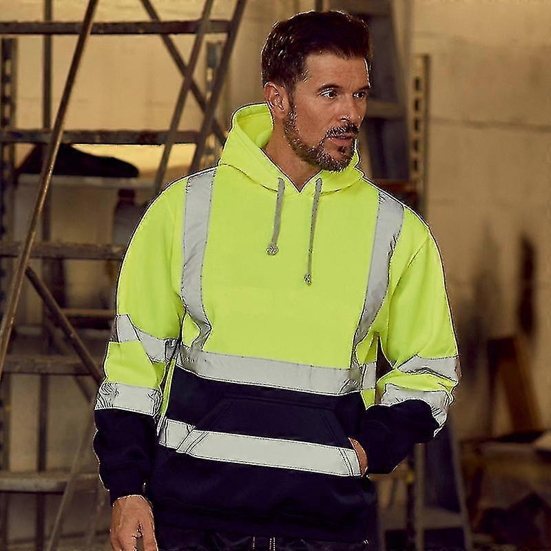 Άνδρες Hi Vis Viz υψηλής ορατότητας εργασία ασφαλείας κουκούλα hoodie πουλόβερ φούτερ