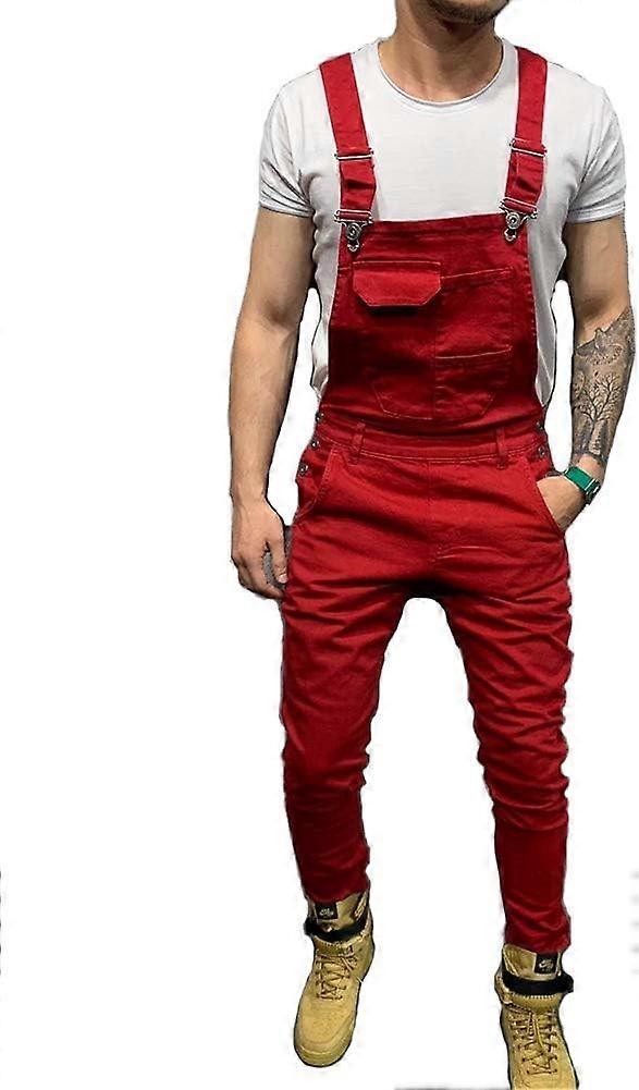 גברים ג'ינס אוברולים רחוב ג'ינס במצוקה סינר סרבל גברים מזדמנים מכנסיים מתלים