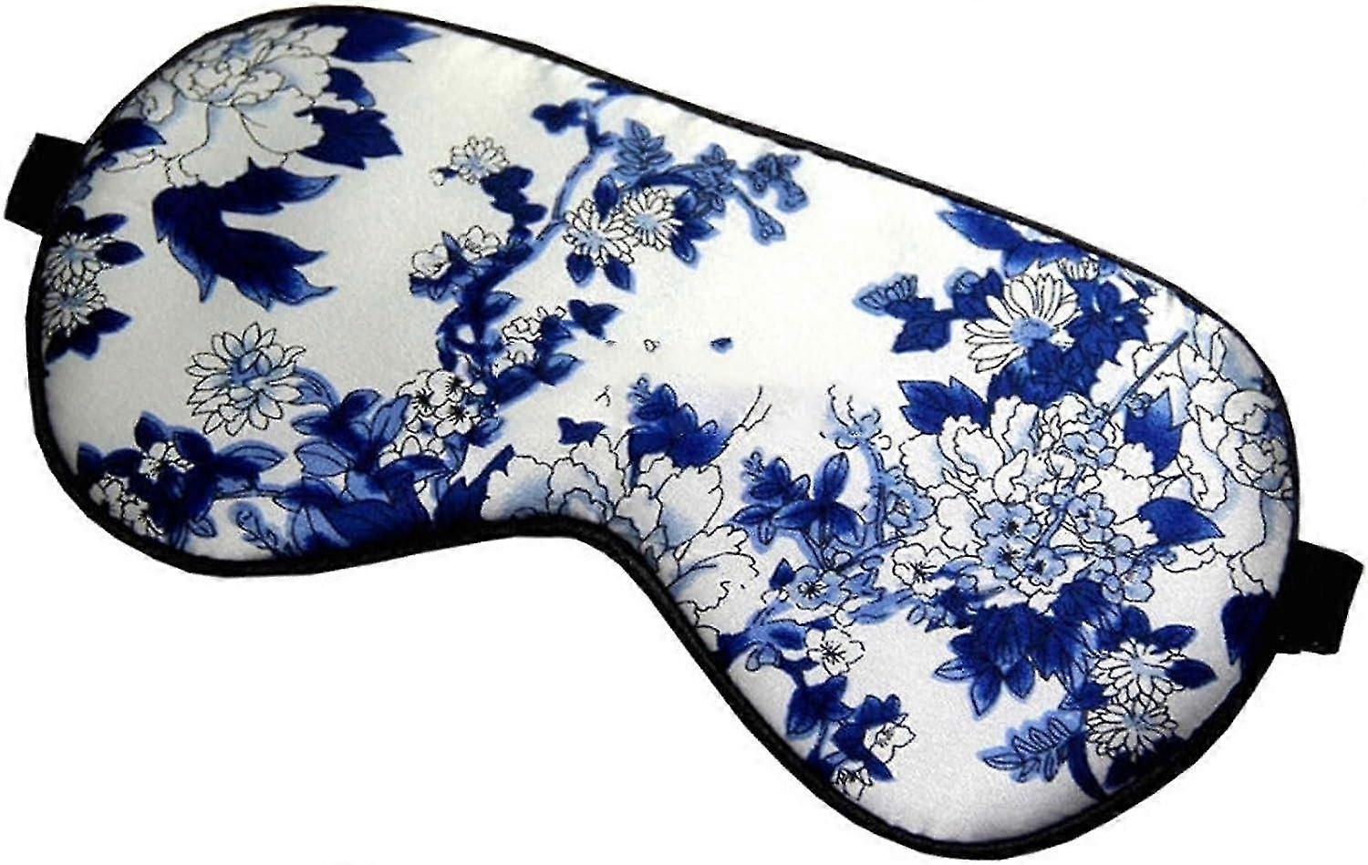 Blindfolds, Silk Sleeping Mask Porcelain Pattern Eye Cover Shading Eyeshade Thicken Soft Eye Mask Sleep Travel Eyepatch (color : Blue)