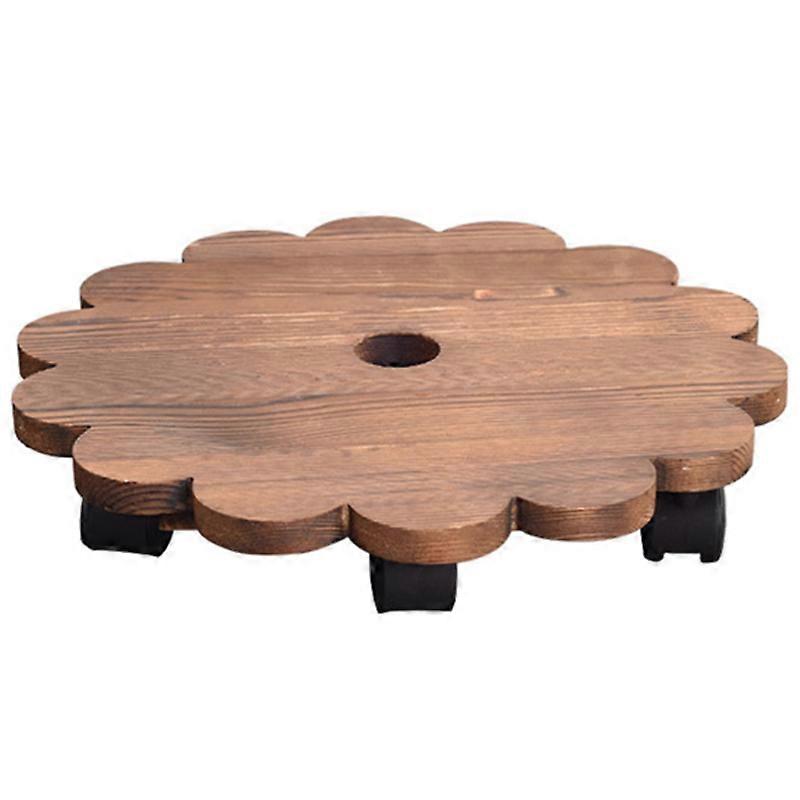 Moveable Wooden Planter Stand with Wheel Round Flower Pot Holder Universal Pulley Easy to Move Flow