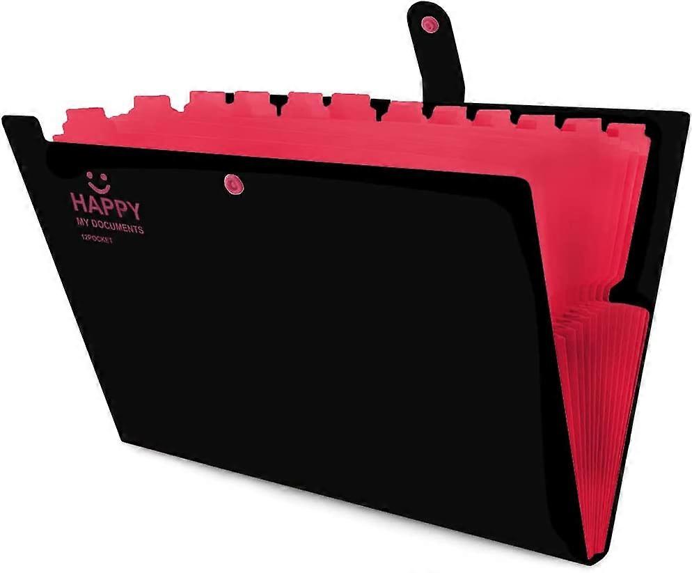 Document Folder, A4 Organiser,High Capacity, Expandable, Easy to Carry, with Popper and 12 Pockets(Black)