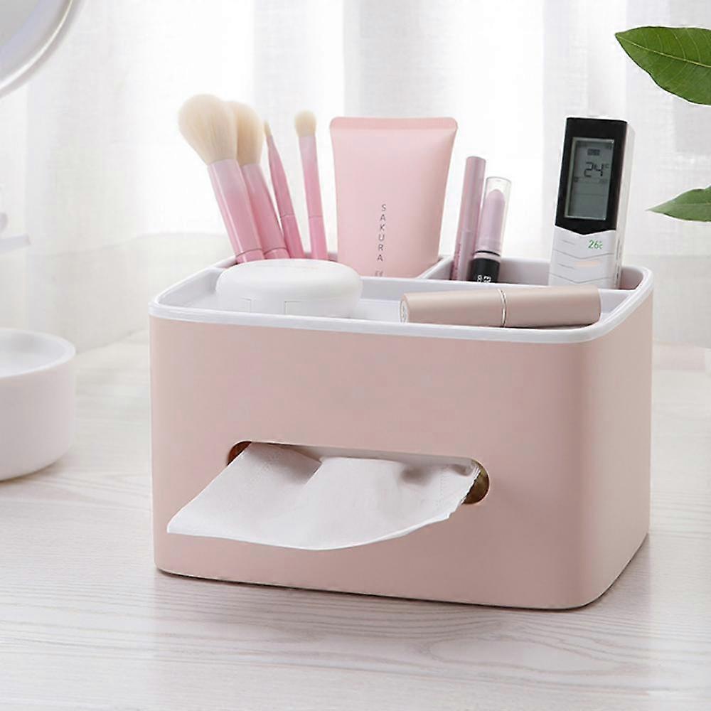 Multifunctional Tissue Storage Box Rectangular Tissue Box with Remote Control Holder Tissue Box Holder Desk OrganizerPink