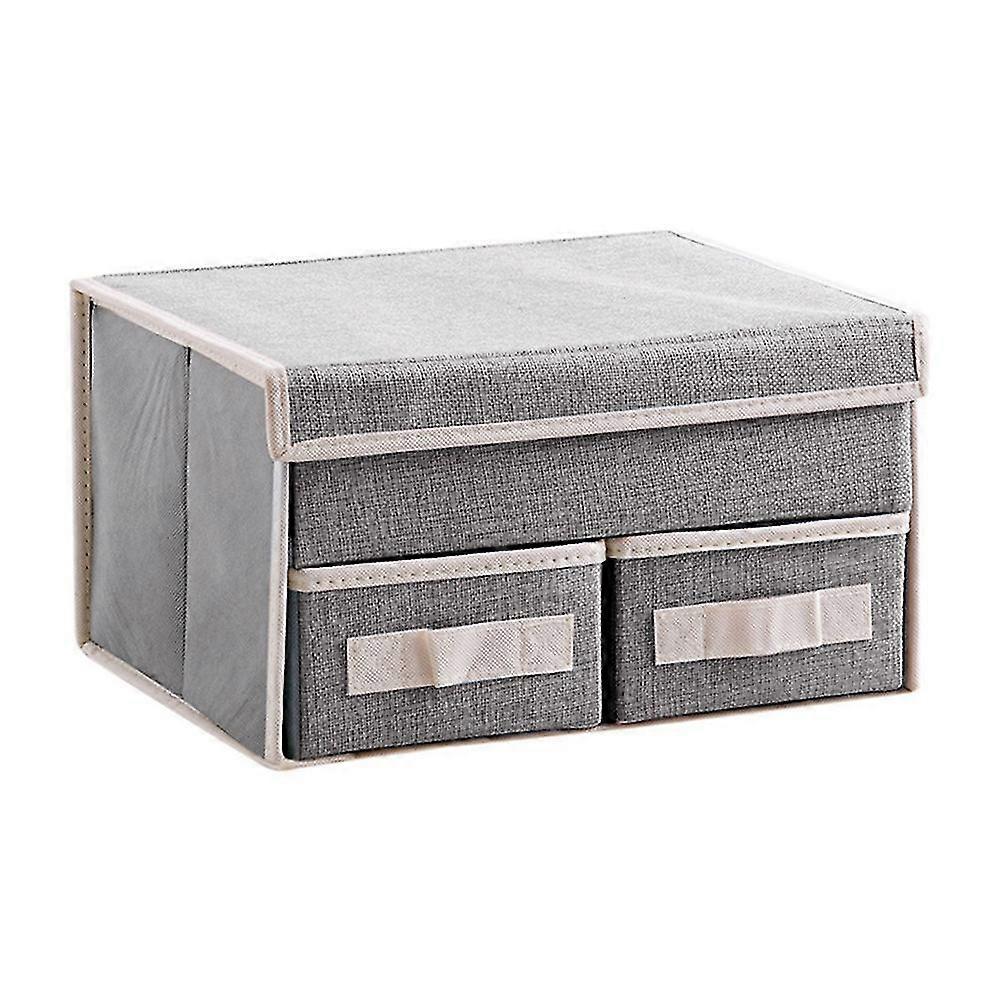 Double-Layer Storage Box Drawer Storage Box Foldable Home Underwear Storage Box (Gray Double Layer