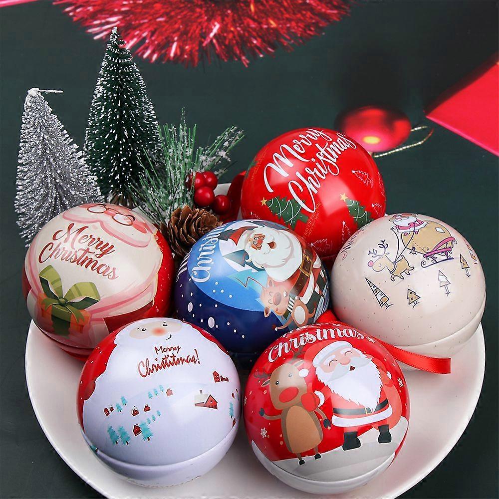 Creative Christmas Candy Box Tin Ball Candy Can Gift Ball Packaging Box Santa Claus Decorations XMAS Tree Hanging Supplies