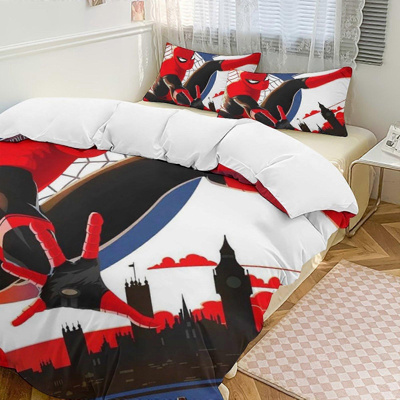 طقم سرير مزدوج من 3 قطع من سبايدر مان v281 - يتضمن 1 لحاف مفرد و 2 غطاء وسادة - ستوكات مقاوم للبهتان - سبايدر io281