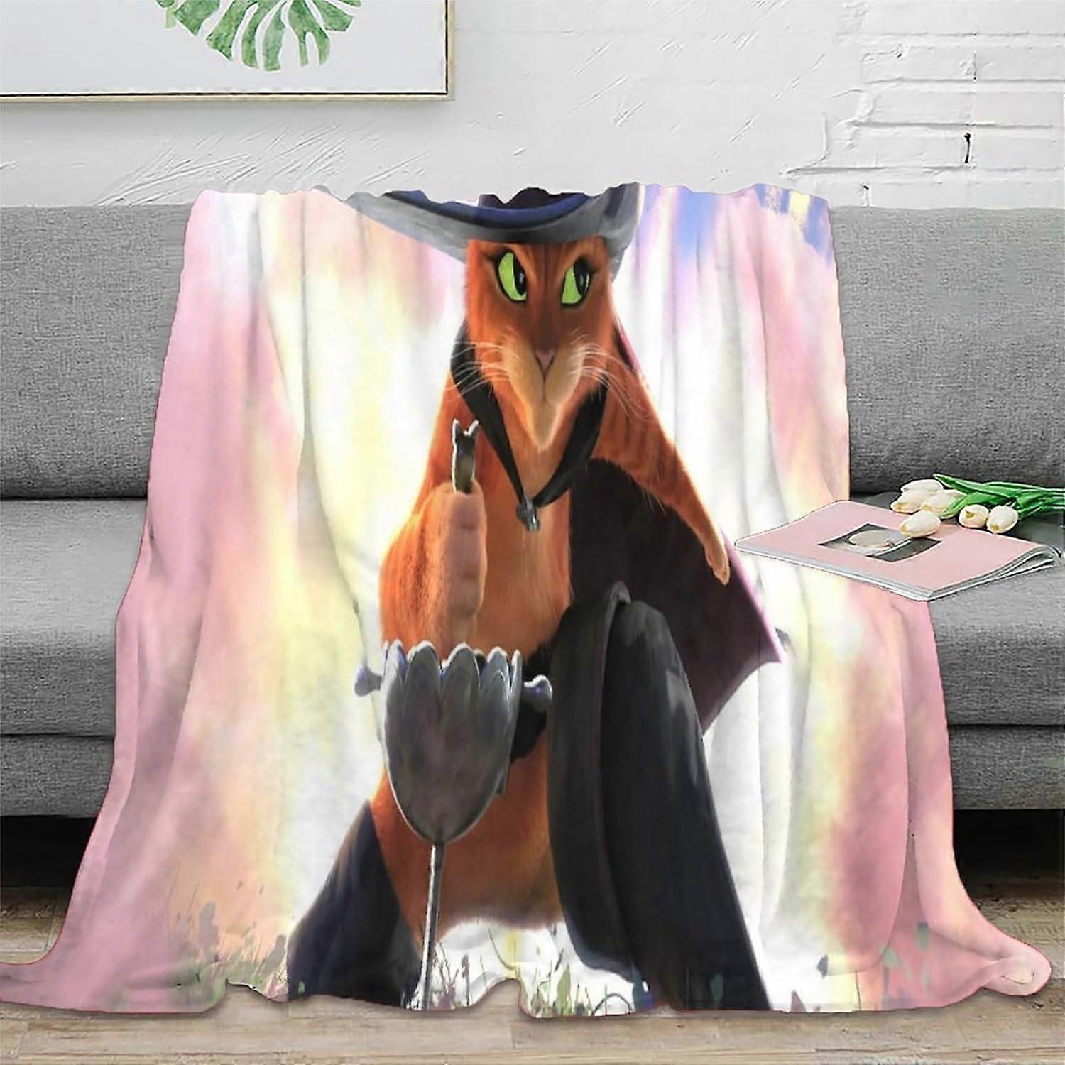 Puss in Boots Blankets 3D Printed Fleece Throw Flannel Blanket Super Soft Cozy Fuzzy Warm Throws for Winter Nap Blanket Couch And Plush Flannel Blanke