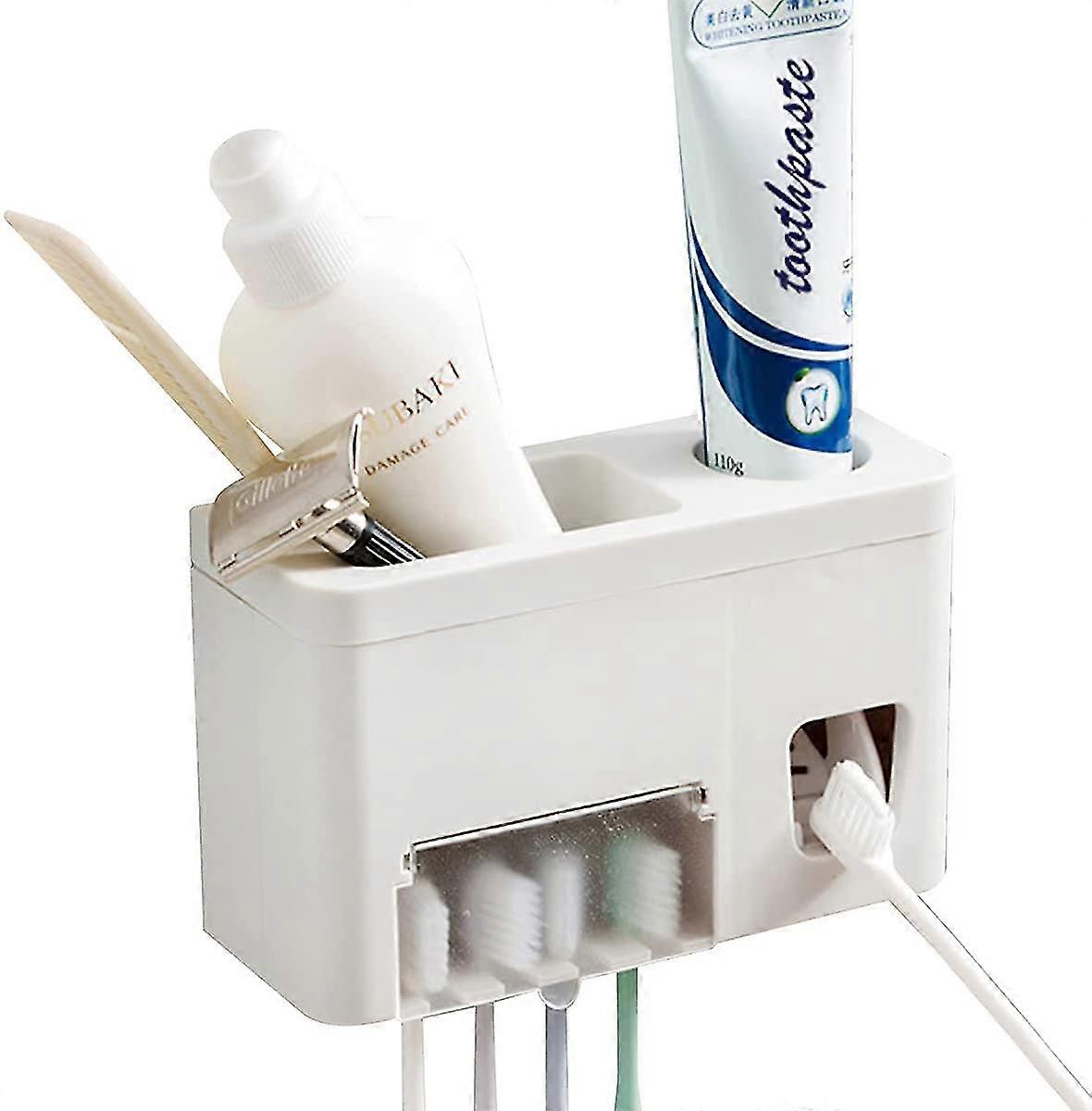 Toothbrush Holders, Wall Mounted Automatic Toothpaste Dispenser With 4 Toothbrush Slot