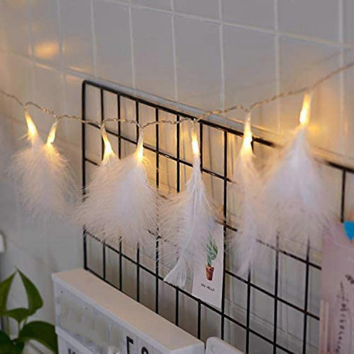 Feather String Lights 3m 20 Led-lampa, batteridriven fjäder Fairy String Lights, hängande inredning för festivalbröllopsfestträdgård (vit)