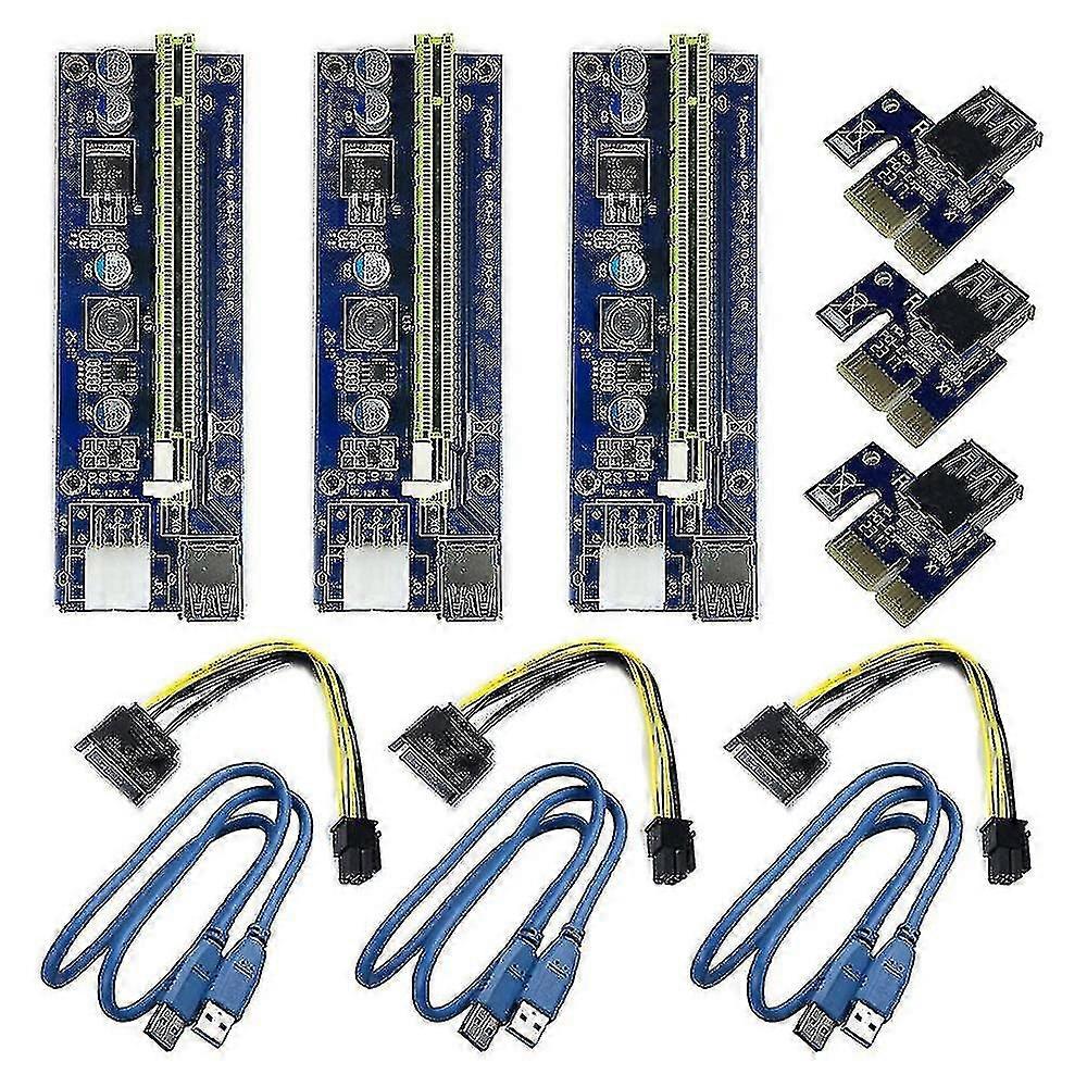 3pcs Pci-e 1x To 16x Enhanced Powered Riser Adapter Card Blue Ver009s