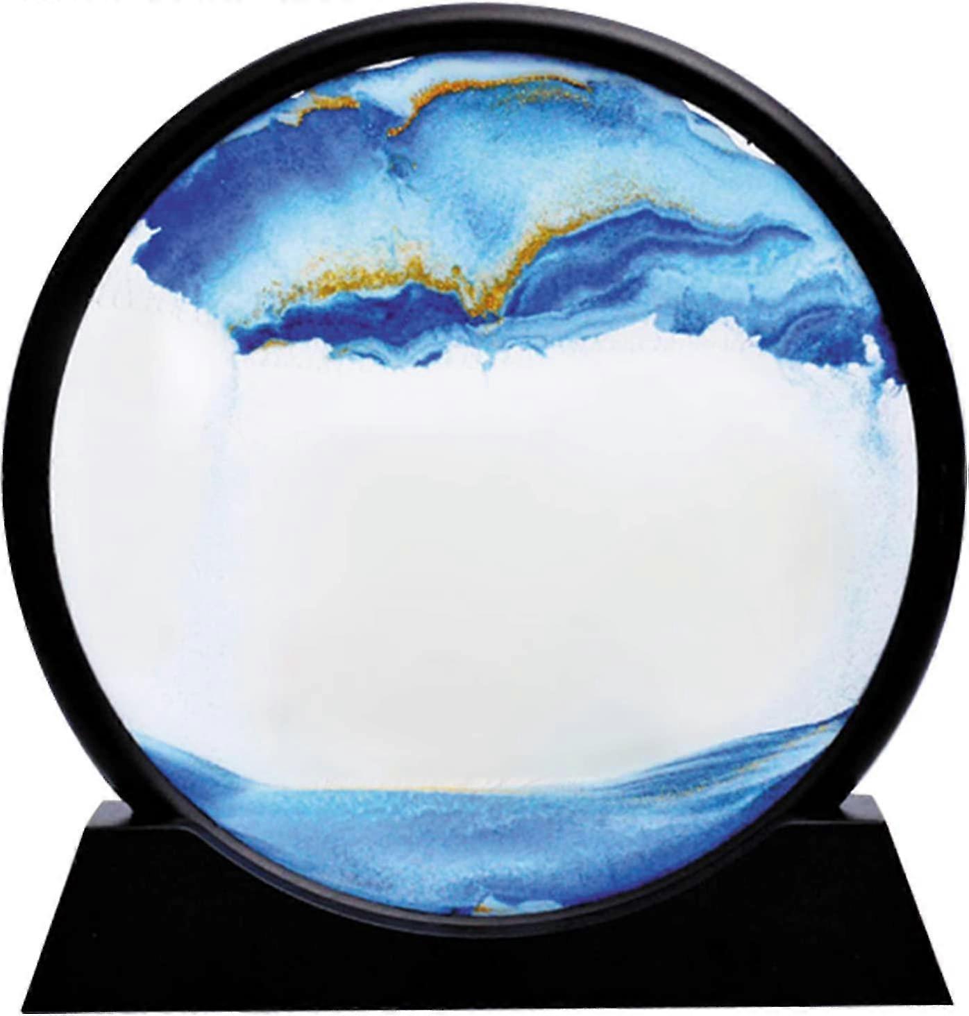 Moving Sand Art Picture, Sand Art Liquid Motion, Round Glass 3d Deep Sea Sandscape (12in, Blue)
