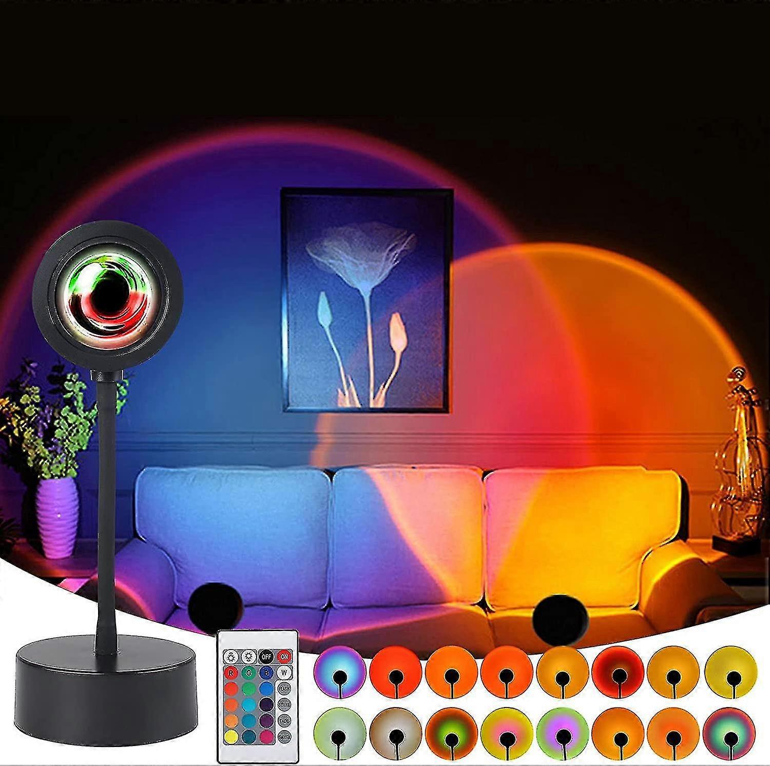 Sunset Lamp Projection, 16 Colors Sunset Projection Lamp Rgb, 360 Brightness Adjustable Sunset Light Projector Home Decor, Mood Projection Lights For