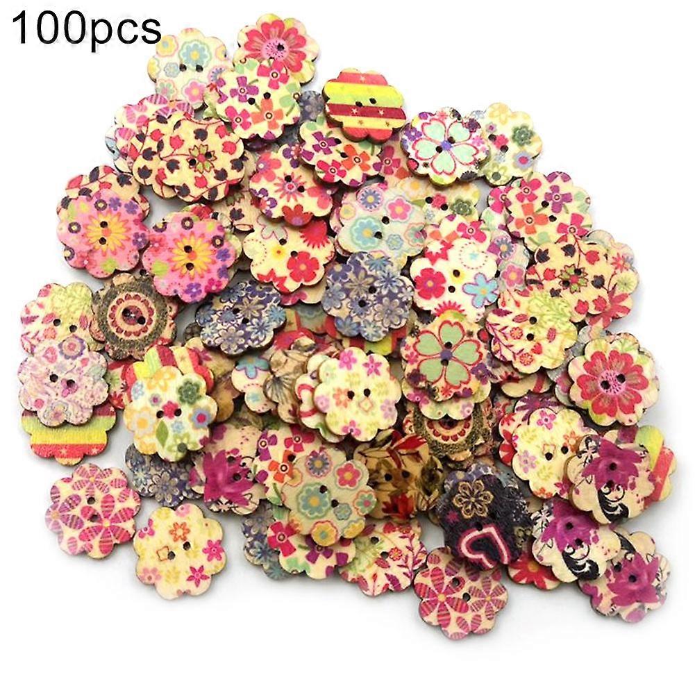 100Pcs Plum Flower Shape Wooden Buttons DIY Clothes Sewing Scrapbooking Decor