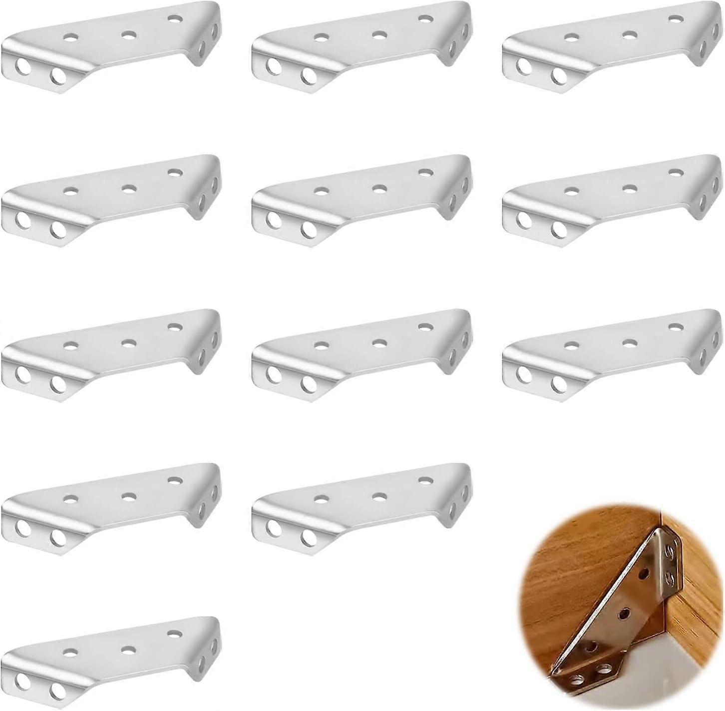 12 Pcs Triangular Corner Support Bracket Stainless Steel Triangular Clamp, Corner Brackets Shelf Brace for Furniture Shelf Cabinet Table Chair