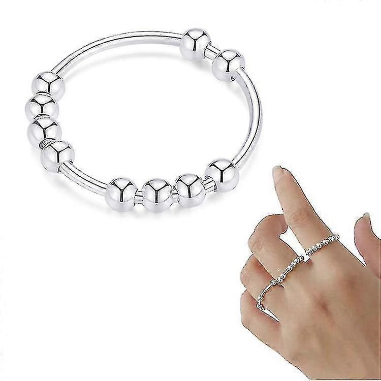 Anello anti ansia in argento sterling 925 per donne Uomini Anelli Fidget per ansia Anello ansia con perline Spinner Ring