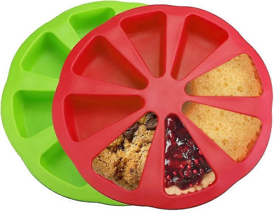 2 Pcs Silicone Baking Mold Cake Mold With 8 Cavities Cake Portion Shape Triangle Silicone Mold Cake Baking Mold (red, Green)