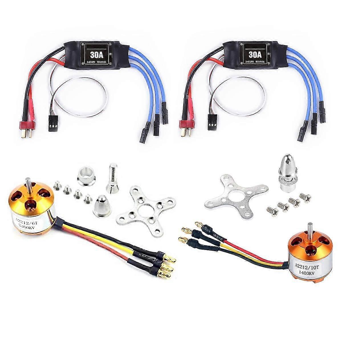 2pack 2212 1400kv/2200kv Brushless Outrunner Motor With Mount 10t/6t+30a Esc For Rc Aircraft Quadcopter Ufo