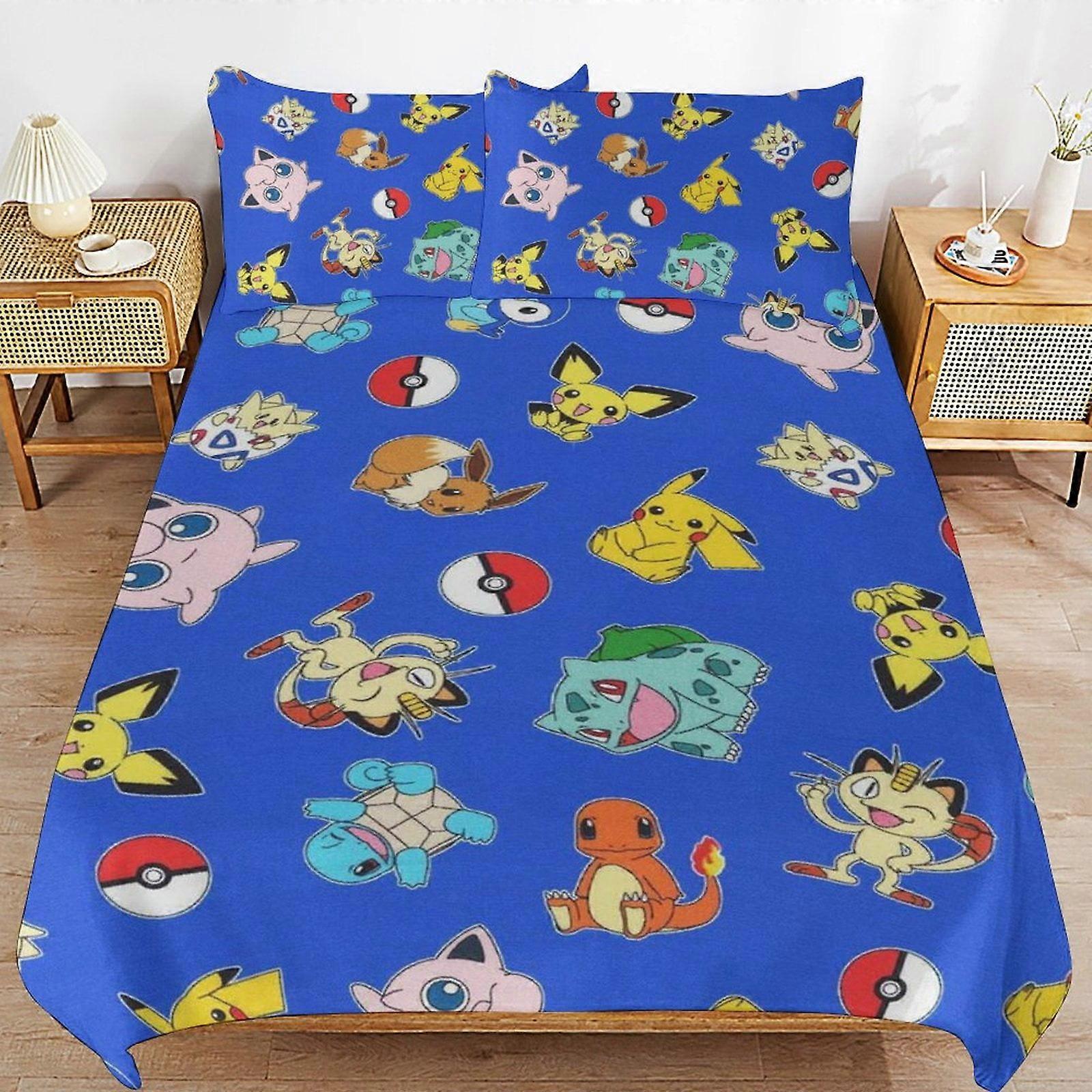 Bäddset MV88 Pi-ka-chu Påslakan Påslakan i mikrofiber Sängkläder Uppsättningar 3D-tryckt Lätt 3-delat täcke set YF88