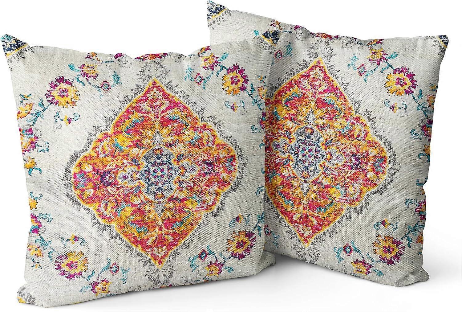 2'li Set Boho Yastık Kılıfları 20"x20" Turuncu Bohem Halı Çift Taraflı Desen Keten Yastık Kılıfları Yastık Kılıfı Çiftlik Evi Koltuk Kanepe Yatak Dekoratif için
