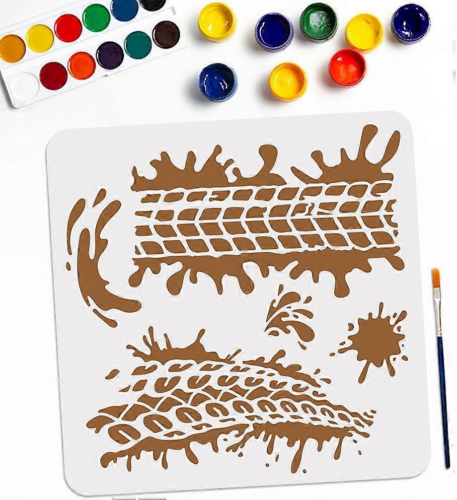 Tire Tracks Mud Stencil Template 11.811.8inch Texture Stencils for Painting with Paint Brush DIY Art Stencils for Painting on Wood Canvas Paper Fabric