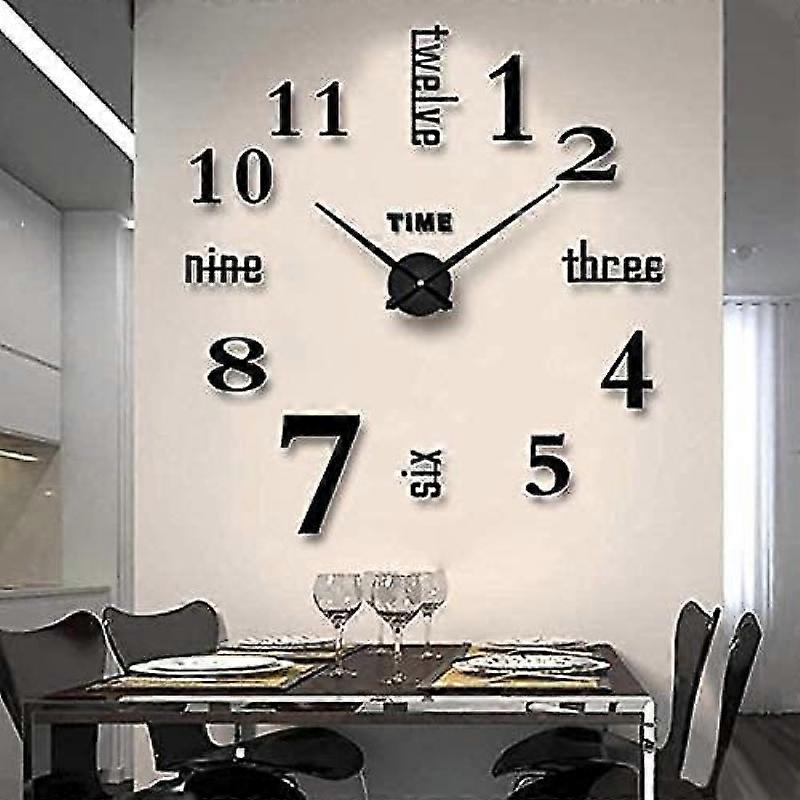 Frameless DIY Wall Clock, 3d Surface Mirror Wall Clock Modern Design Large Silent Wall Clock Sticker