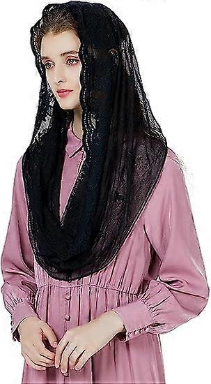 BlackChurch 面纱天主教曼蒂拉头巾蕾丝围巾女士拉丁弥撒祈祷婚礼仪式黑白破损V103