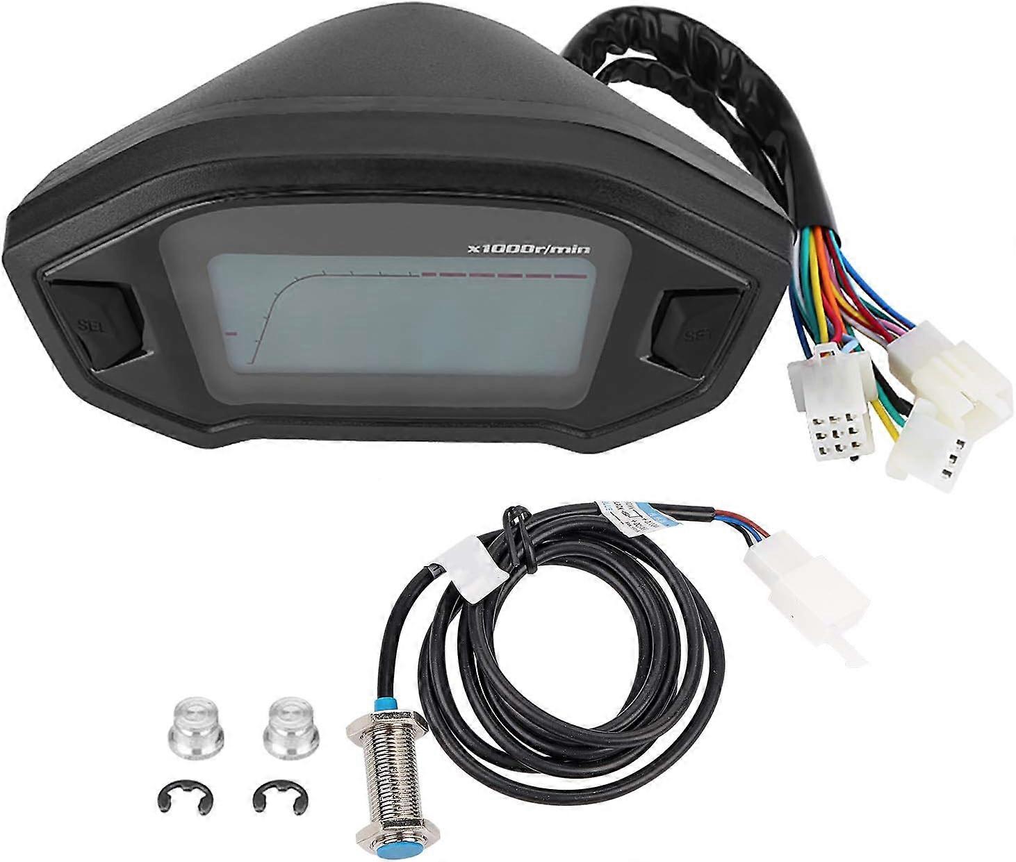 オートバイのスピードメータータコメーター、オートバイのタコメーターデジタルカラフルなLCDスピードメーターオートバイLED走行距離計DC12Vデュアル走行距離計スピードメーターガウ