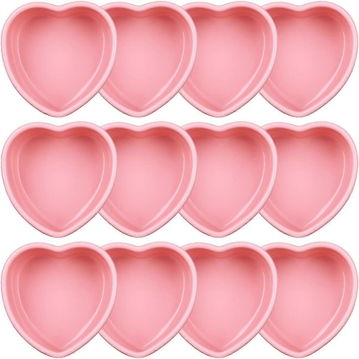 12 Pcs Heart Shaped Cake Pans Pink Silicone Mini Heart Cake Pan for Valentine's Day Birthday Cupcake Muffin Tool(4Inch)