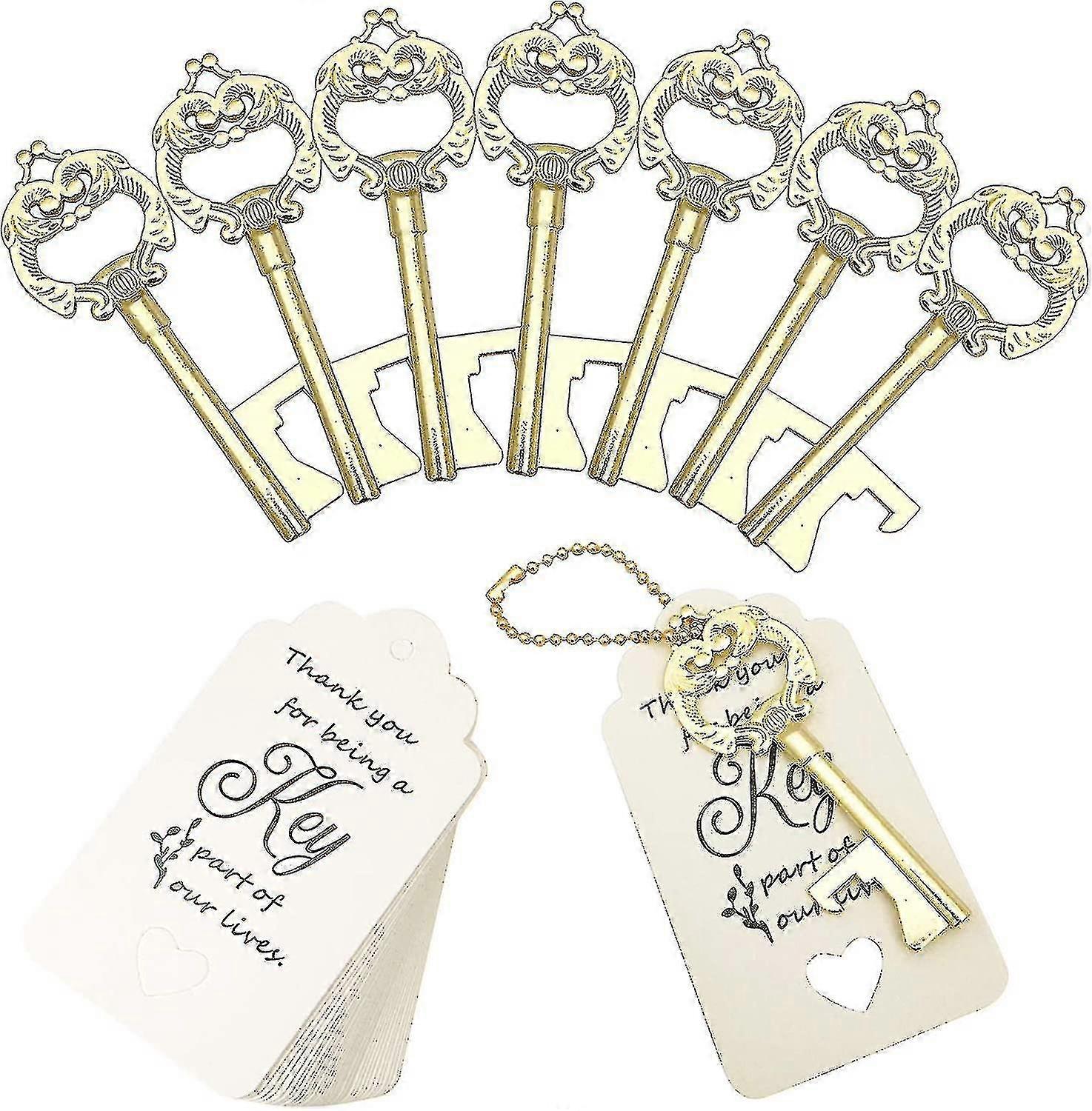 大規模な結婚式に必要な20個のキーボトルオープナー、結婚式はヴィンテージスケルトンキーボトルオープナー、エスコートタグカード付きボトルオープナー、