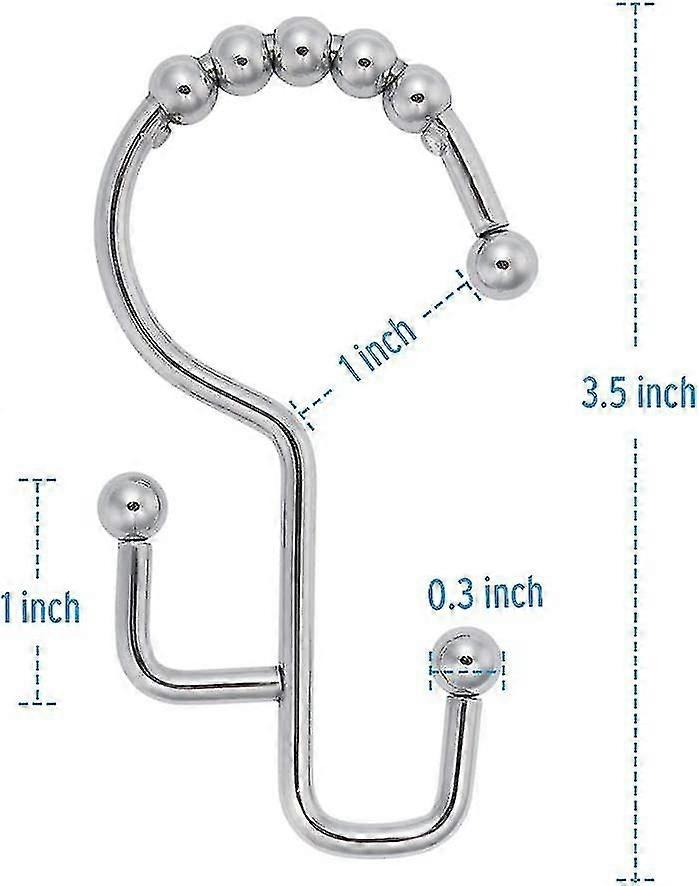 Shower Curtain Hooks with Double Different Heights, Stainless Steel Polished Chrome Shower Hooks Polished Chrome, Set of 12 Hooks