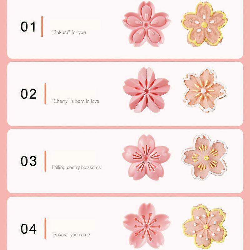 5pcs Sakura Cookie Mold Stamp Biscuit Mold Pink Cherry Blossom Mold Flower Charm DIY Reusable Cookie Cutter Baking Biscuit Mould