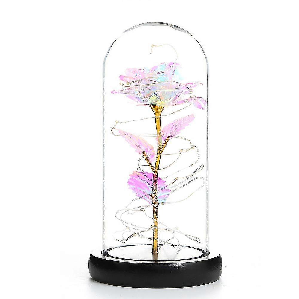 Enchanted Flower In A Glass Dome With Usb Led Light Black Base