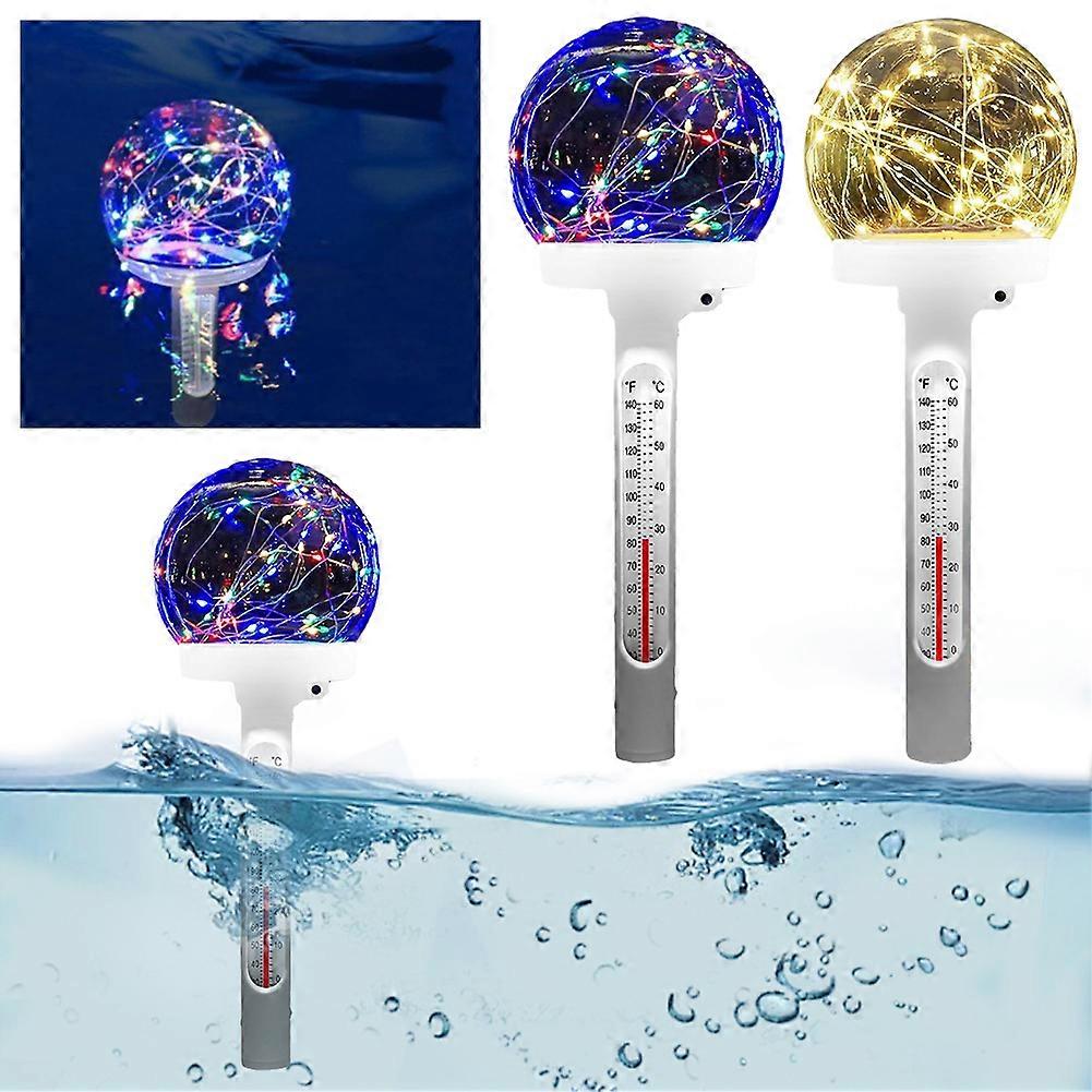 Floating Pool Thermometer with Solar Powered LED Light, Wireless Indoor Outdoor Thermometer / Unit For Pool Hot Tub Spa