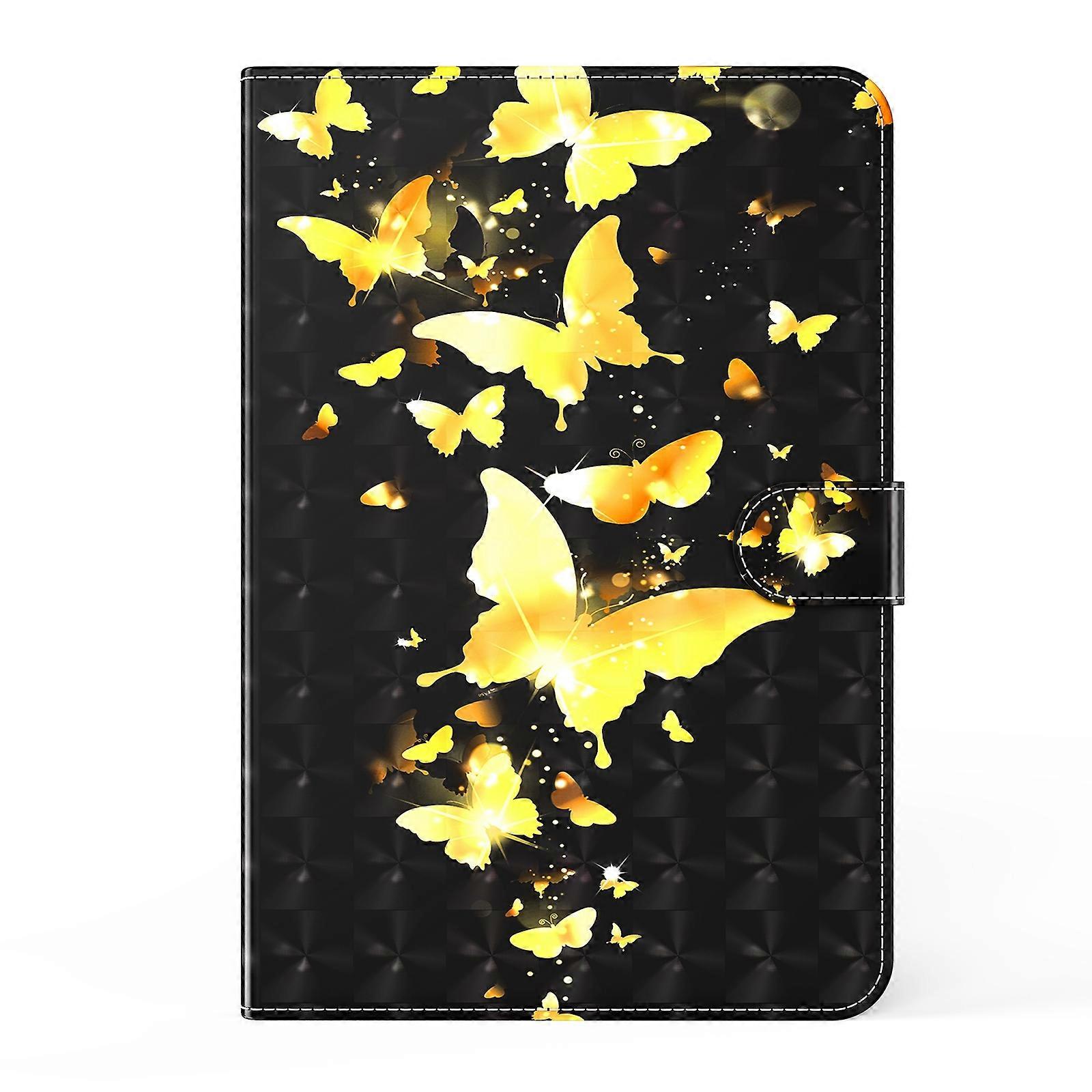 Tablet Case For Lenovo M10 Plus 3D Painted Pattern Leather Tablet Case(Golden Butterfly)