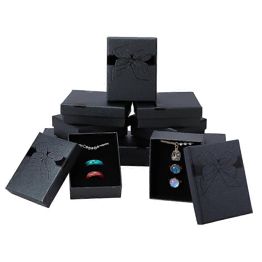 10Pcs Cardboard Jewelry Boxes with Sponge Inside Rectangle Bowknot Pattern Gray 9.1x6.9x3.15cm