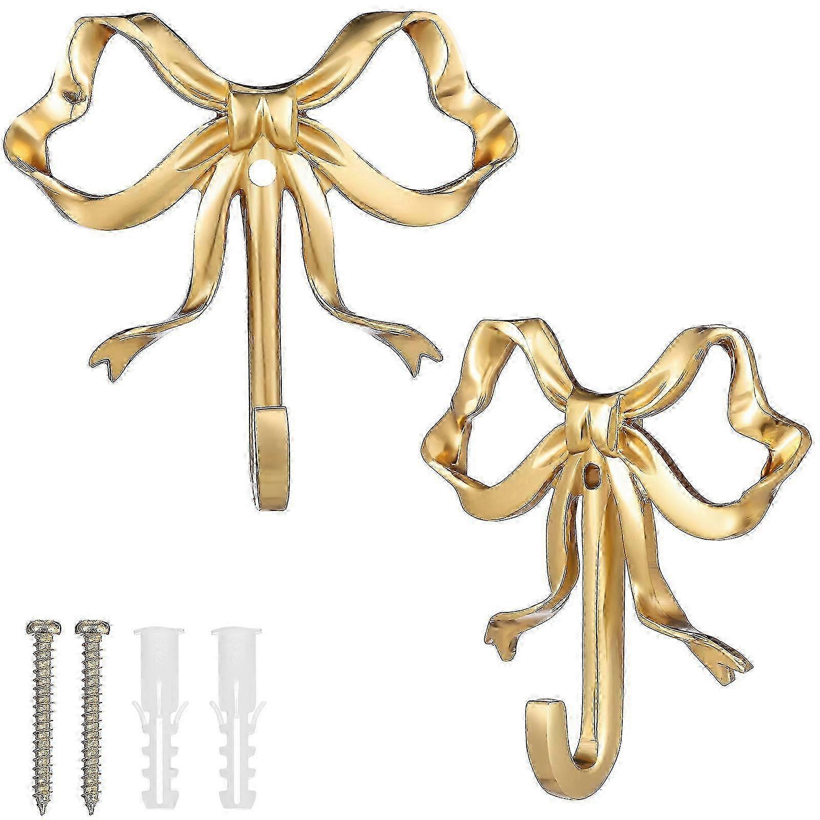 2pcs Wall Hooks Bowknot Shaped Hanging Hooks Metal Towel Hooks Coat Hooks Bag Hooks Bow Wall Decors-Good